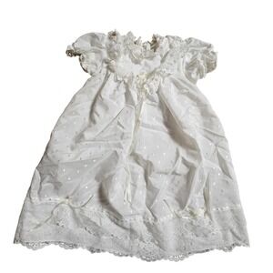 Vintage Mothercare White Lace Trim Swiss Dot Dress 12M Christening Baptism USA